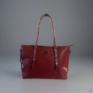 Mosiso Burgundy Red Tote with Detachable Strap & Zip Closure Laptop Compartment